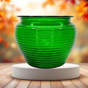 National Potteries Vintage Green Ribbed Glass Vase 7" Decorative Accent